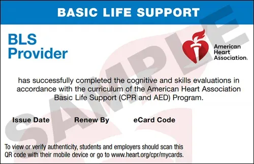 Sample American Heart Association course card